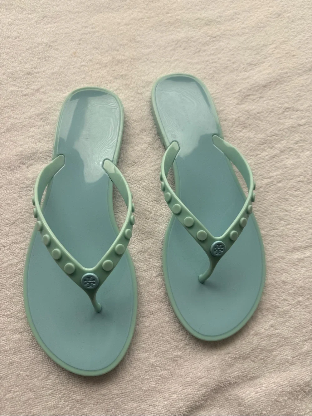 Tory Burch Mint Green Studded Flip Flop Sandals
